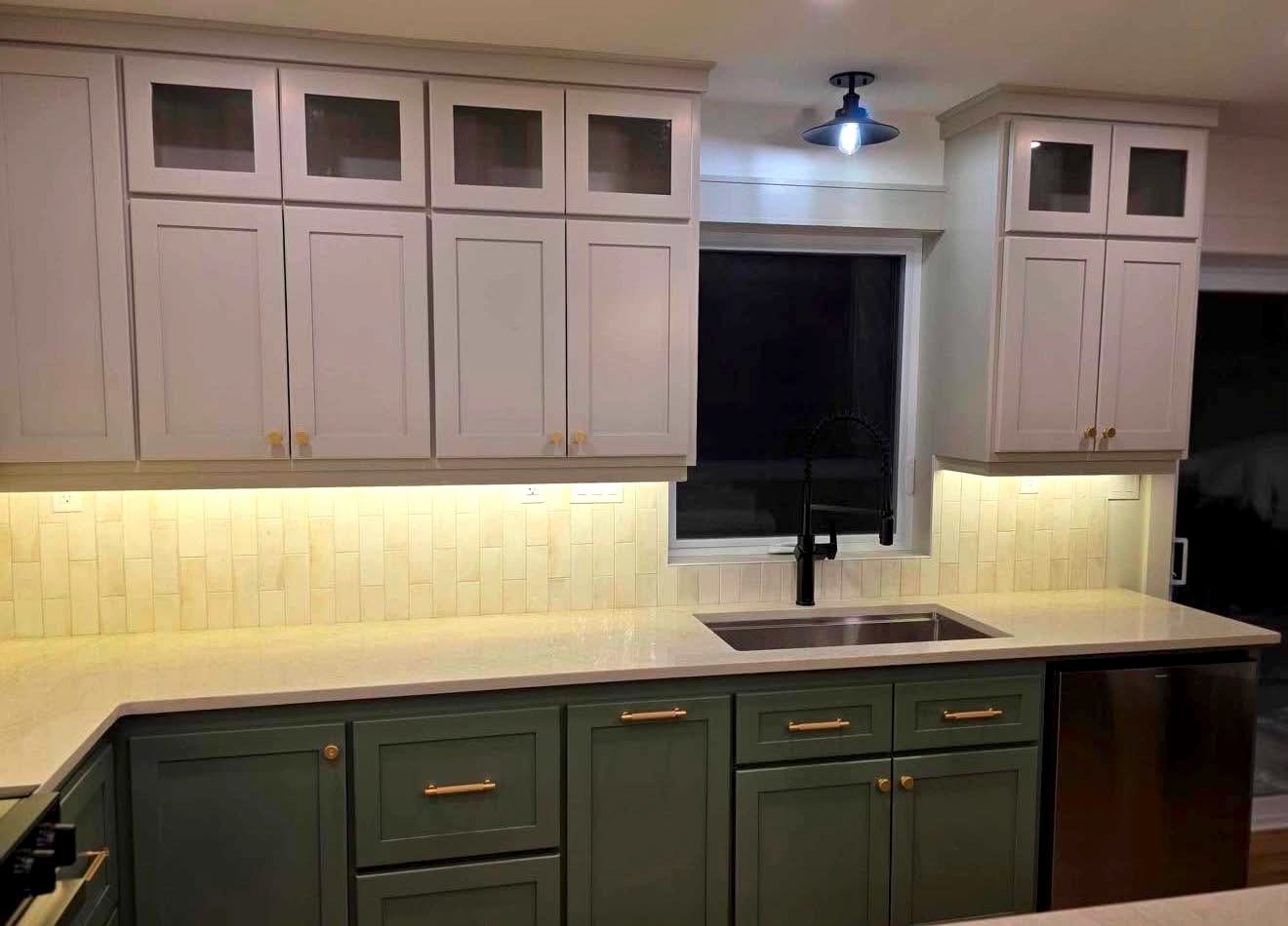 Quartz waterfall edge countertop install