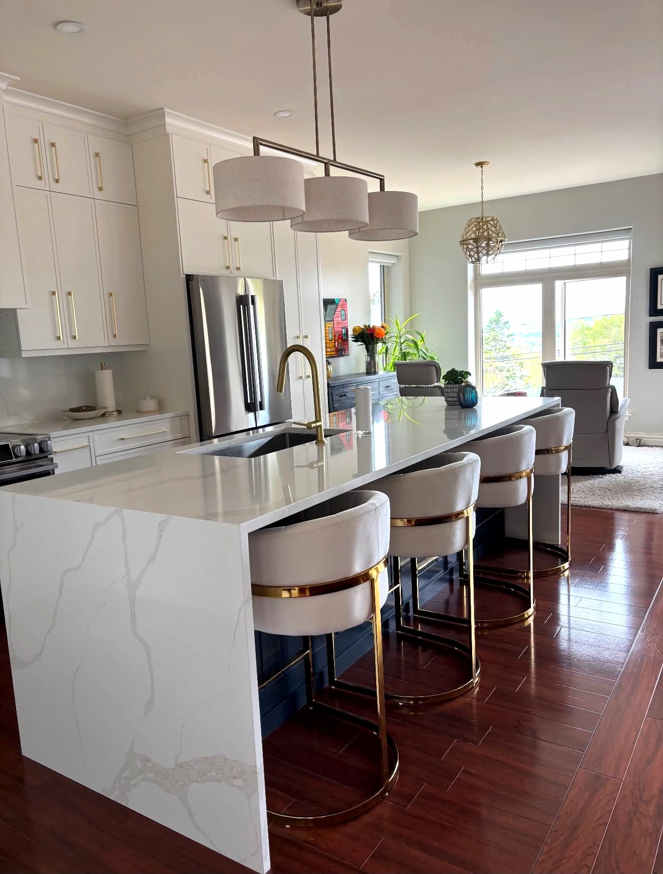 Hand-finished quartz countertop in residential kitchen